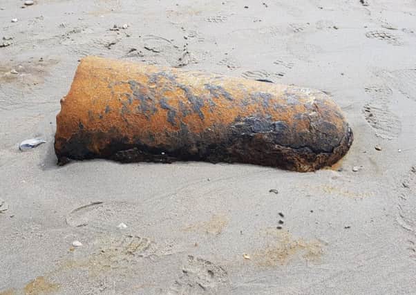 One of the ordnances discovered on Medmerry Beach. Photo: Selsey Coastguard