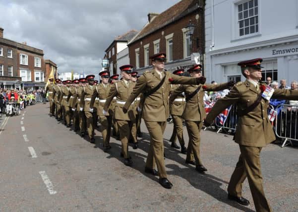 30 Battery 16 Regiment Royal Artillery lead the annual St George's Day parade through Emsworth town centre.
Picture Ian Hargreaves (180463-23)