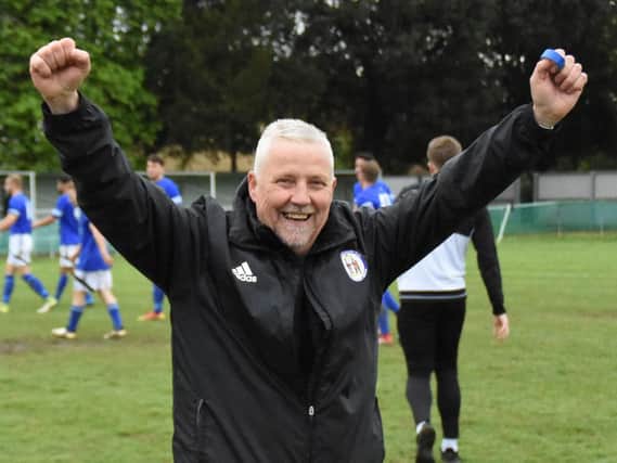 Shaun Saunders celebrates title win at Chichester. Picture by Grahame Lehkyj