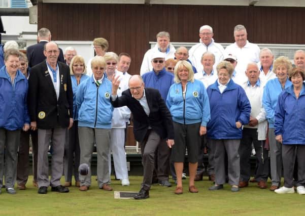 Nick Gibb gets Pagham Bowls Club's season under way / Picture by Kate Shemilt