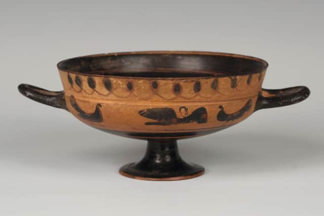 A 6th century BC, ancient Greek Siana black figure kylix (wine cup).