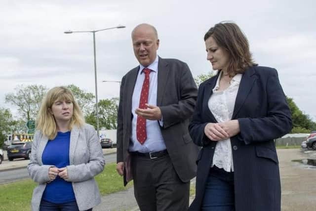 Transport secretary Chris Grayling with Caroline Ansell and Maria Caulfield