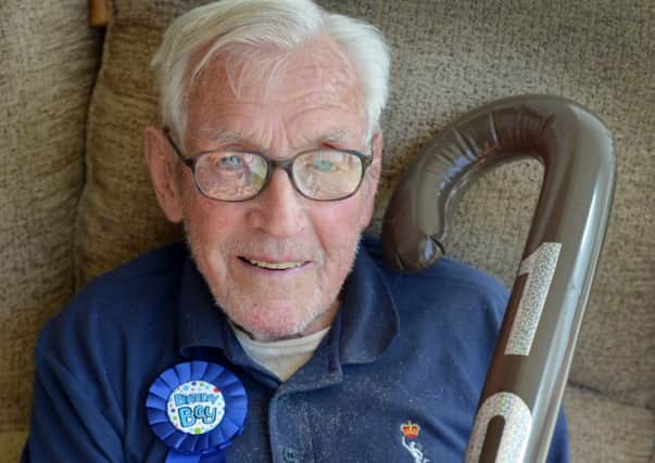 Fred pictured on his 104th birthday on Tuesday