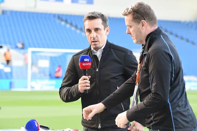 Sky Sports presenter Gary Neville at the Amex tonight. Pictures by PW Sporting Photography