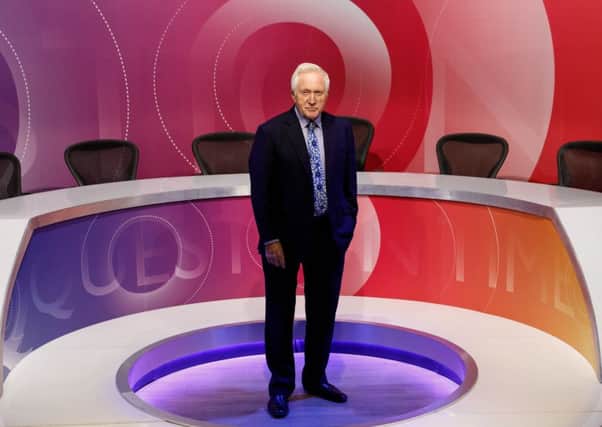 Question Time, presented by David Dimbleby, comes to Worthing for the first time on May 24. Picture: BBC Question Time