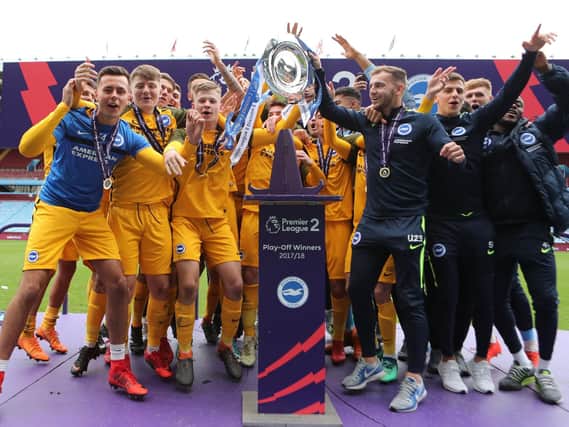 Albion's under-23 team celebrate promotion. Picture by BHAFC/Paul Hazlewood