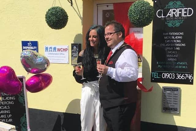 Billy with Clare Louise, owner of Clarified Extensions and Beauty, at the opening of the new premises