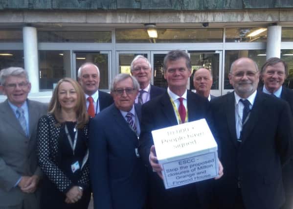 Lib Dems outside County Hall before a petition was presented opposing closure of Milton Grange and Firwood House