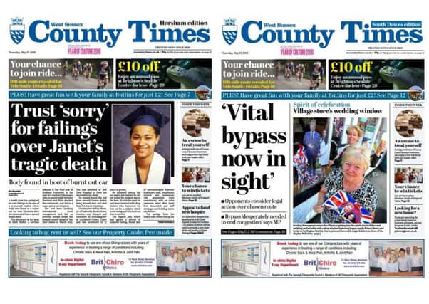 Front pages of the West Sussex County Times (Thursday May 17 edition)