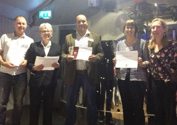 President Ellie Henderson, right, with award winners, from left, Sean Keet, Cecily Brotherton, Toby Wilson and Jacqui Moorhouse