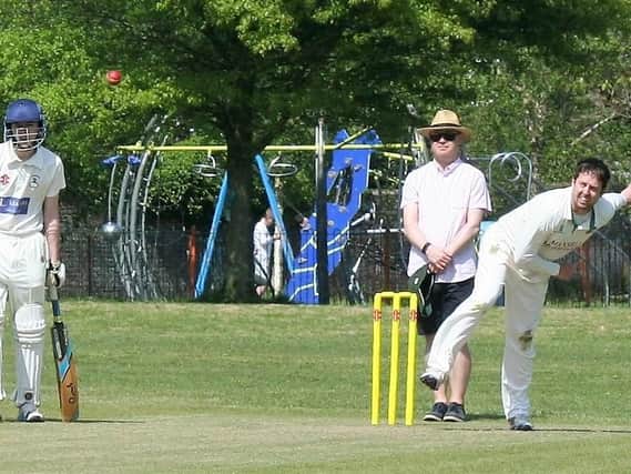 Matt Charman of BHCC during his spell of 6 for 14 on Lindfield Common