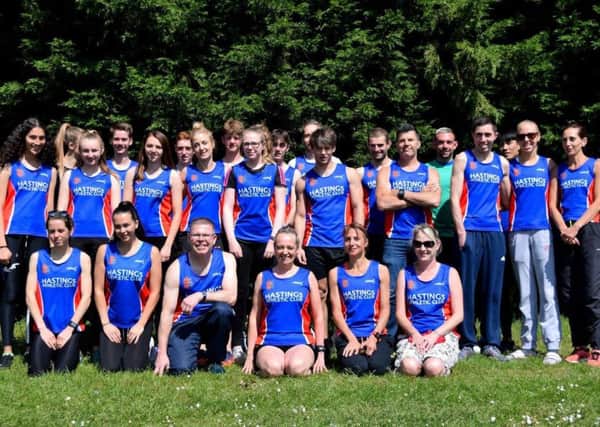 The Hastings Athletic Club squad for the second Southern Athletics League match of the season in Wimbledon.