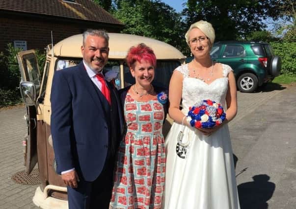 Ruth and Simon King got married on the same day as the royal wedding. Here they are pictured with Kate the celebrant. Picture by Jasmine Clifton photography