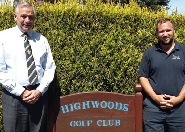 Highwoods Golf Club general manager Austen Moran (left) and deputy head greenkeeper Jamie Melham at the entrance to the club. Pictures by Simon Newstead