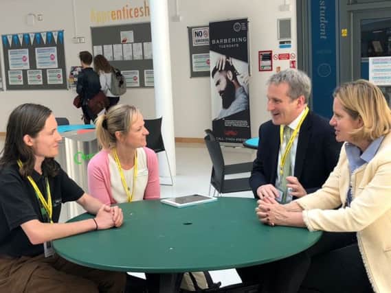 Amber Rudd discussing the i-Rock mental health service at Sussex Coast College with the Secretary of State for Education, Damian Hinds. SUS-180525-160904001