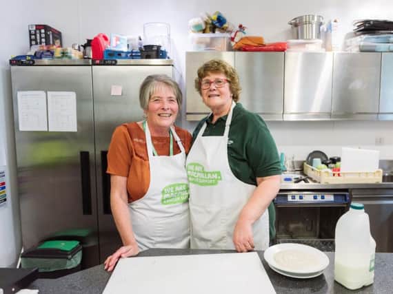 Volunteers Sandy Nicholls and Lyn Foster in the Macmillan Horizon Centre caf