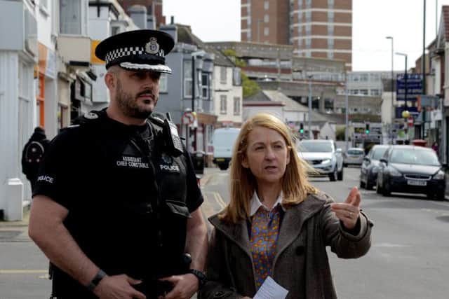 Mrs Bourne out with police to see how anti-social behaviour is being dealt with