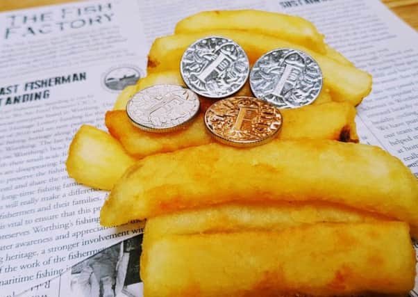 The new F for fish and chips 10p at The Fish Factory in Worthing