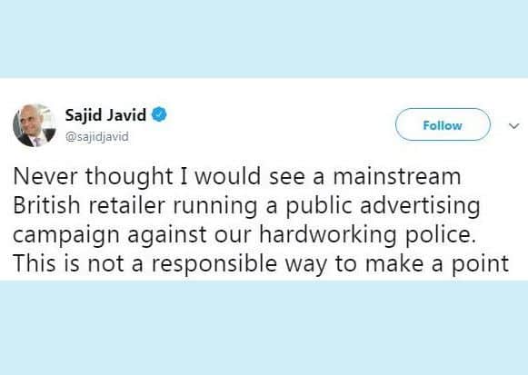New Home Secretary Sajid Javid also criticised the campaign. Picture: Twitter