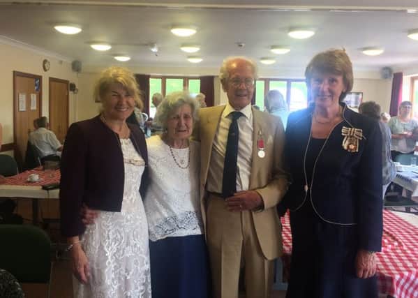 David Thompson, from Silver Lane in Billingshurst, with his wife Anne and daughter Julie Casey and the Lord Lieutenant of West Sussex Susan Pyper at his investiture ceremony for a British Empire Medal on Friday, June 8, 2018.