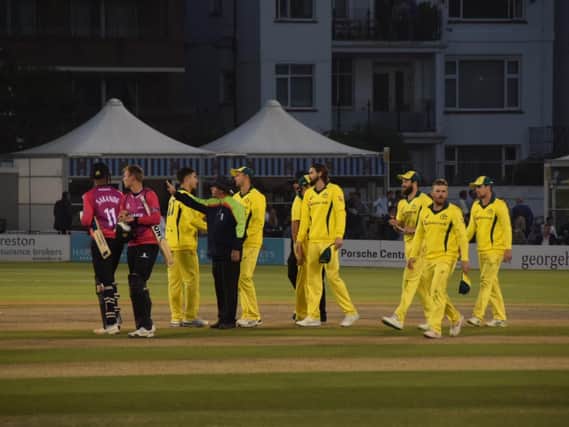 The players troop off after Australia bowl out Sussex for 220 / Picture by Phil Hewitt