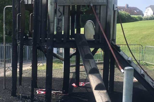 The climbing frame was damaged in the two fires