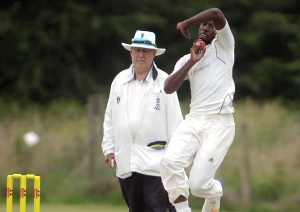 Jamaine Bullen bowling for Stirlands in their draw with Worthing / Picture by Kate Shemilt