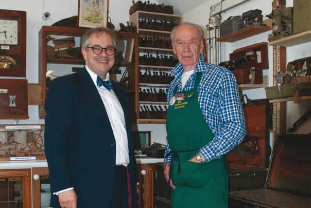 Volunteer Awards, Amberley Museum and Heritage Centre, June 6th 2018.??Â© Pete Edgeler, Used with permission. Award winner Tony Turley with Rupert Toovey amongst the tool displays at Amberley