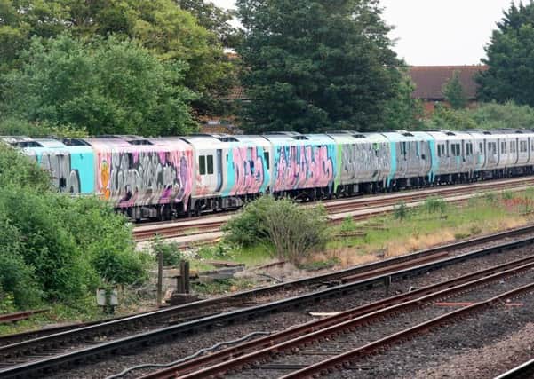 The graffitied train at West Worthing