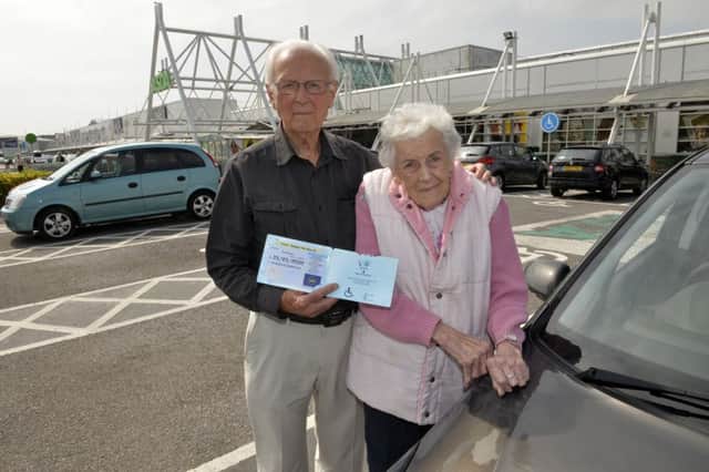 Tony Richardson (85) and his sister June Avis (90) in Asda car park where they were given a parking ticket (Photo by Jon Rigby)