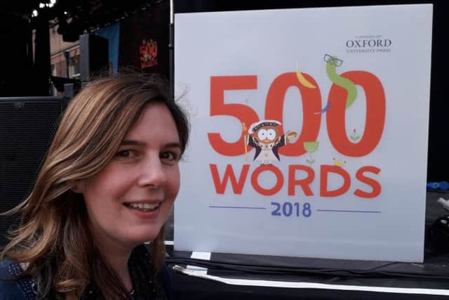 Kate Gieler, volunteer librarian at Glebe Primary School, at the live final of the BBC 500 Words competition