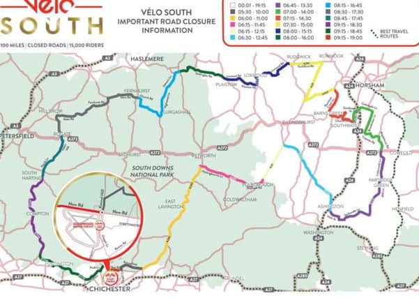 Road closures and times as displayed on the Velo South website
