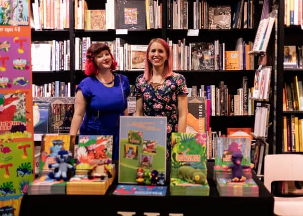 Phoebe Kirk (left) and Alice Reeves (right) with their Truth and Tails books at Waterstones, Brighton (Photograph:Adam Onishi)