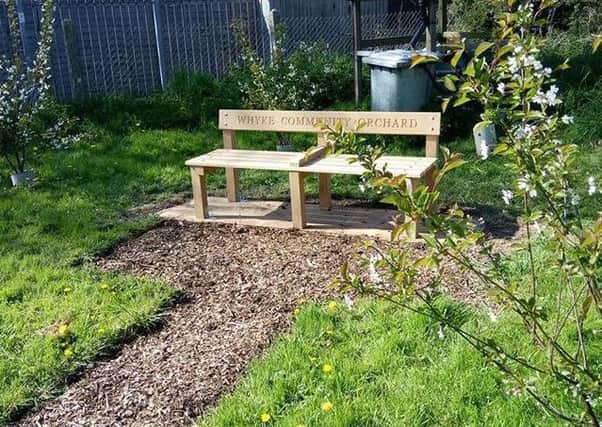The newly installed bench at Whyke orchards