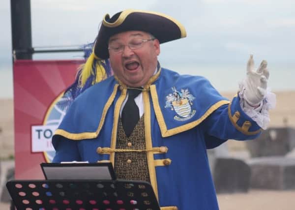 Worthing town crier Bob Smytherman captures the audience at a previous Speech on the Beach
