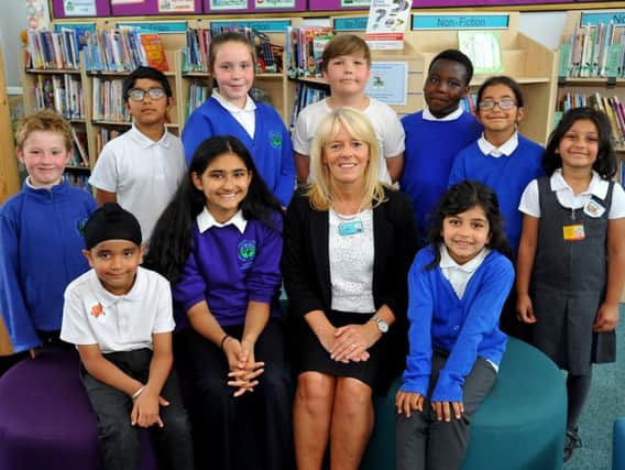 Headteacher Alison Wallis and some of the Langley Green children