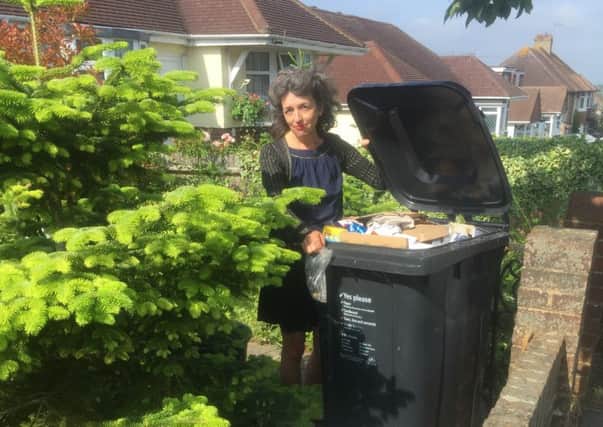 Louise Turner with her full recycling boxes and bin