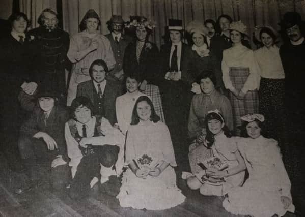 This picture shows members of the Ebernoe Young Farmers Club who won the annual entertainments competition of West Sussex Federation of Young Farmers Clubs with their entry, the second act of "The Farmers Wife", at the Herbet Shiner School, Petworth. This picture was taken in 1974