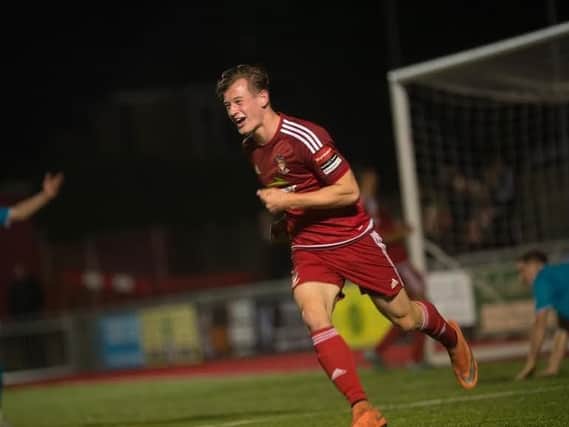 Reece Hallard celebrates a goal during his time at Worthing. Picture by Marcus Hoare