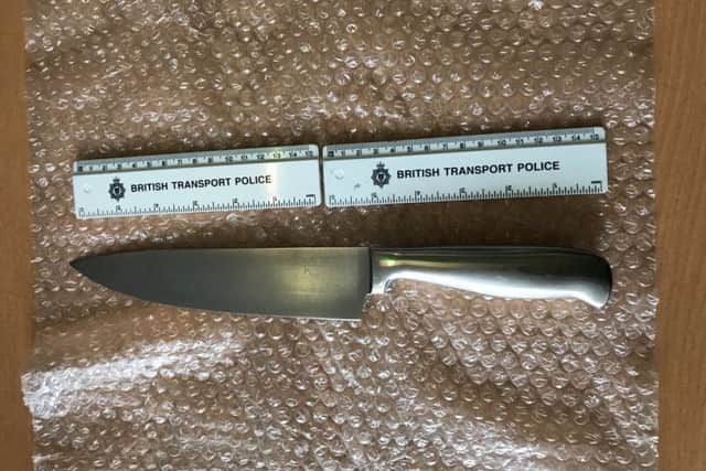 Staff found this knife behind a ticket machine at Worthing Railway Station this week. Picture: British Transport Police