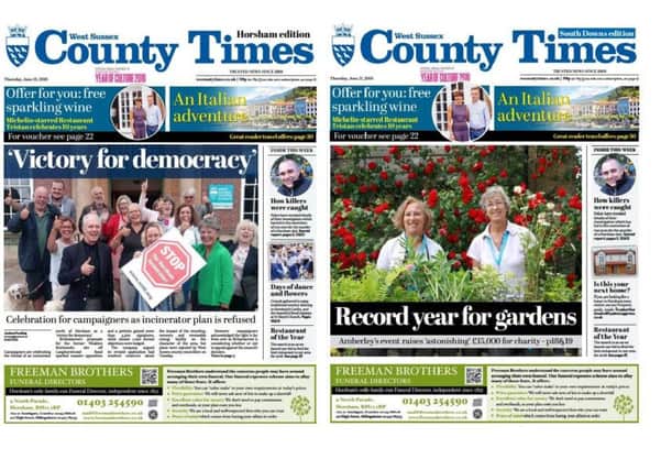 Front pages of the West Sussex County Times (Thursday June 21 edition)