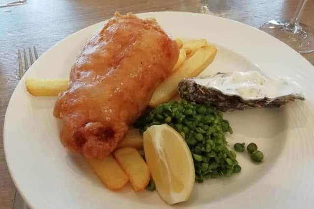Fish and chips at The Jetty Restaurant, Harbour Hotel