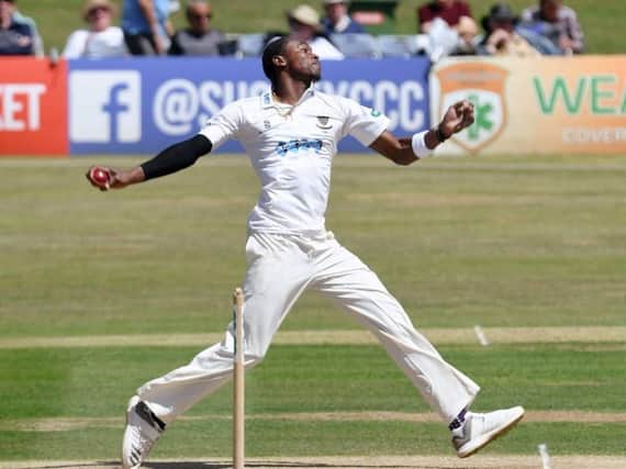 Seamer Jofra Archer picked up one wicket for Sussex on day two at Arundel Castle. Picture by Neil Marshall
