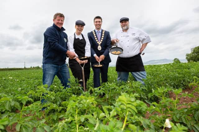 Richard Orr, chairman of Comber Earlies Growers Association, Joanne Taylor from SERC, Mayor of Ards and North Down Borough Council Councilor Richard Smart and  Brian McGill of SERC