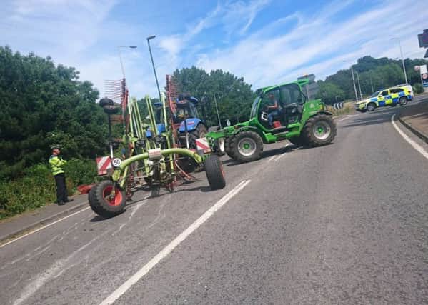 The A29 has been blocked by broken farming machinery. Picture: Sussex Roads Police