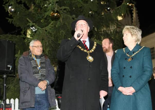 Peter Evans at the switching on of Chichester's Christmas light, late night shopping and firework display, 2017. Photo by Derek Martin Photography. SUS-171126-115717008