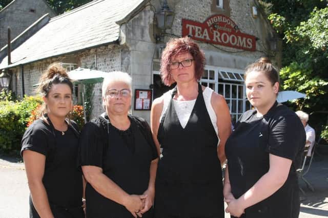 DM1865534a.jpg Highdown Tea Rooms, Worthing is closing. Owner Donna Lewington (second from right) and staff (from left) Gina Downey, Di Makrell and Lacey Lewington. Photo by Derek Martin Photography. SUS-180626-190820008