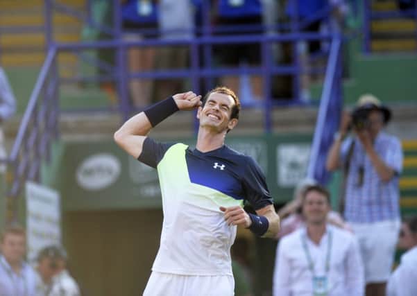 Andy Murray celebrates his win over Stan Wawrinka today at the Nature Valley International Tournament at Devonshire Park in Eastbourne (Photo by Jon Rigby) SUS-180625-195157002