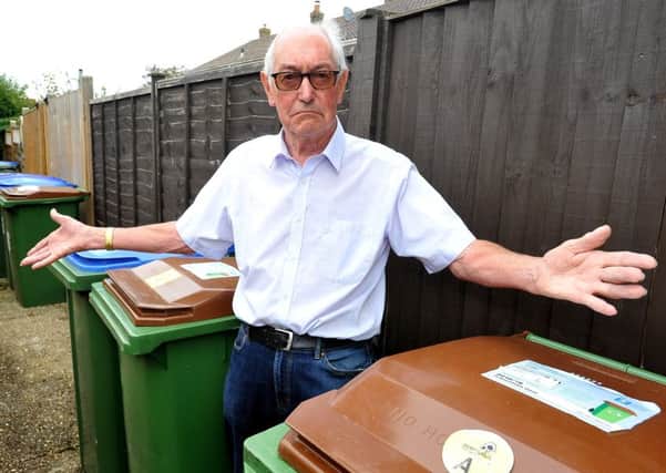 James Smith of Greenfields Close is having an issue over his brown bin collection. His house is in between two collections and neither have picked up his bin as both say its the other's responsibility. Pic Steve Robards SR1816260 SUS-180620-180504001
