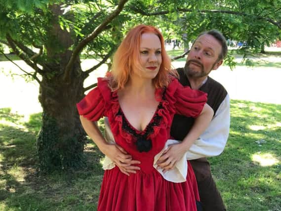 Alexandra Parker and Ross Muir as Katherine the Shrew and Petruchio from Taming of the Shrew